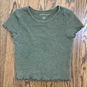 Army Green American Eagle Ruffle T-Shirt